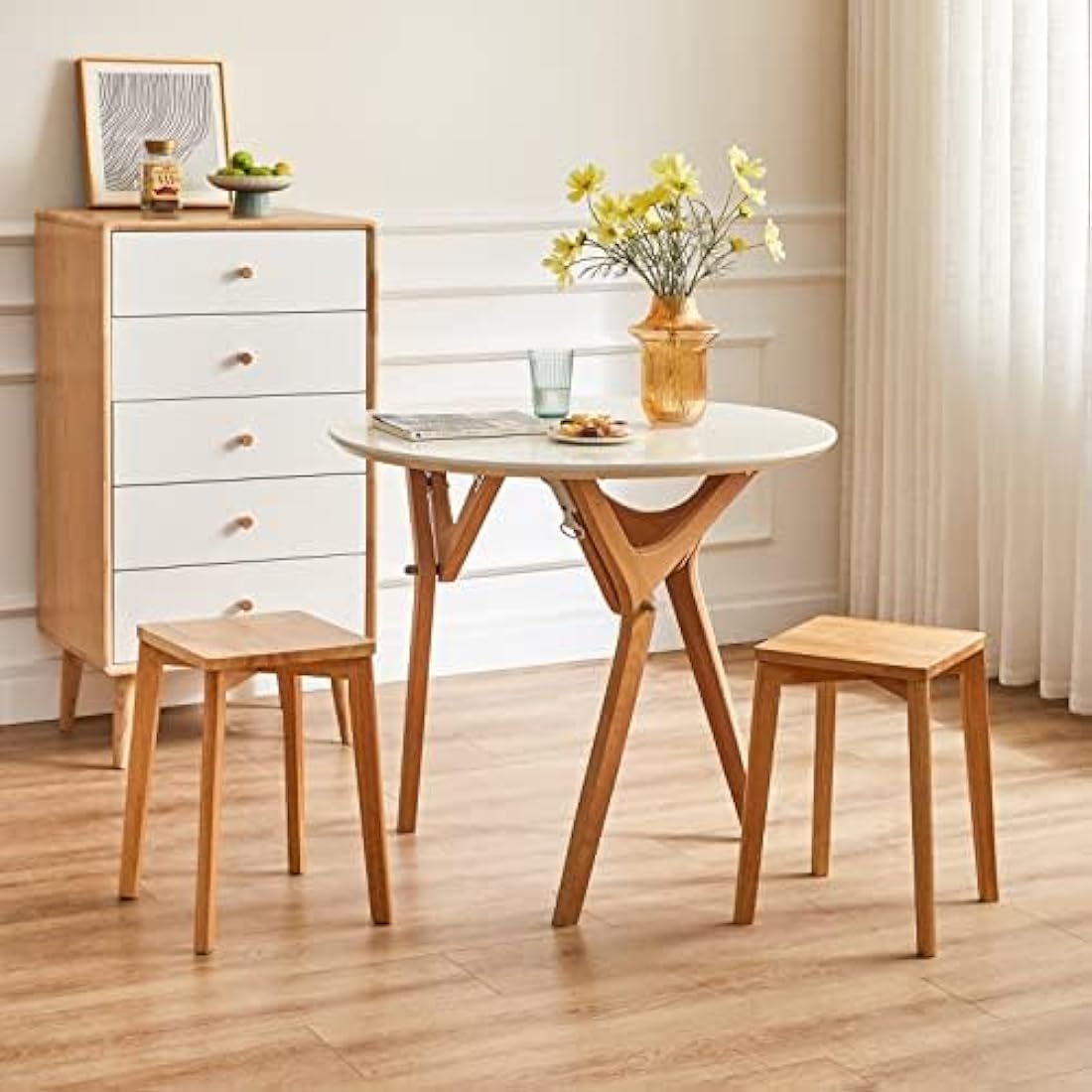 IBUYKE 4pcs Square Wooden Stool, Stacking Stools, Solid Wood Makeup Stool, Small stool for Home, Kitchen, Office, Classroom, 29x44x33cm RF-1501-4