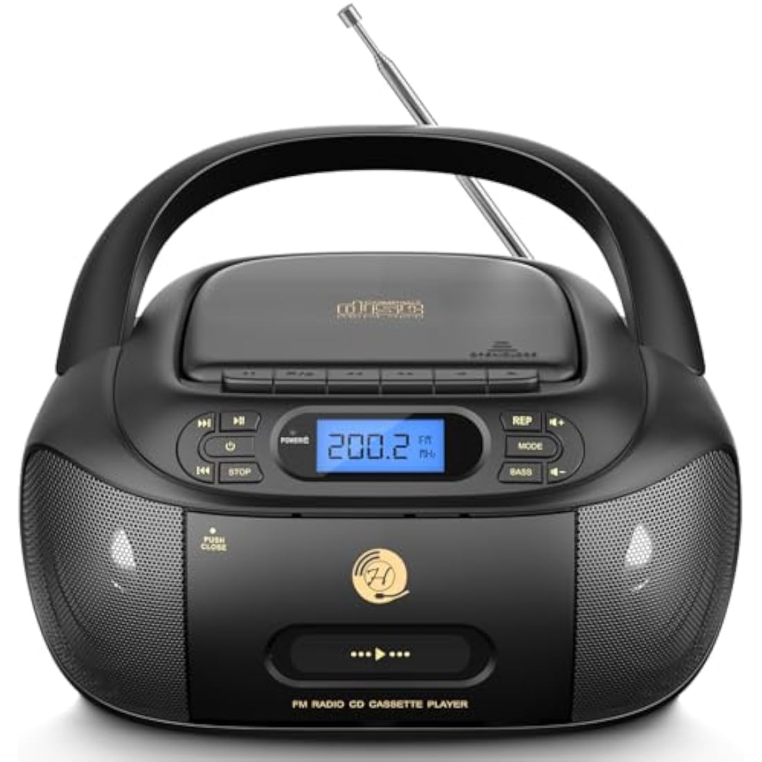 Hernido Portable Boombox with CD Cassette Player Combo, FM Radio, Rechargeable CD/Tape Player, Built-in Stereo Speakers Super Bass, Audio for Home Support AUX-In, USB Playback, Headphone Jack Output