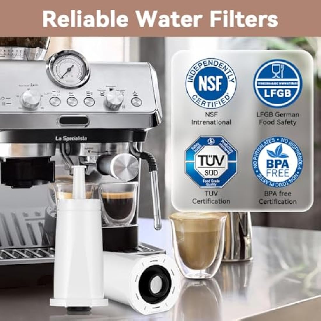 6 Pack Coffee Machine Water Filters for Sa ge Barista Express, Claroswiss, Barista Touch, BES008 Replacement SES008WHT0NEU1, SES810, SES875, SES880, SES920, SES980, SES990