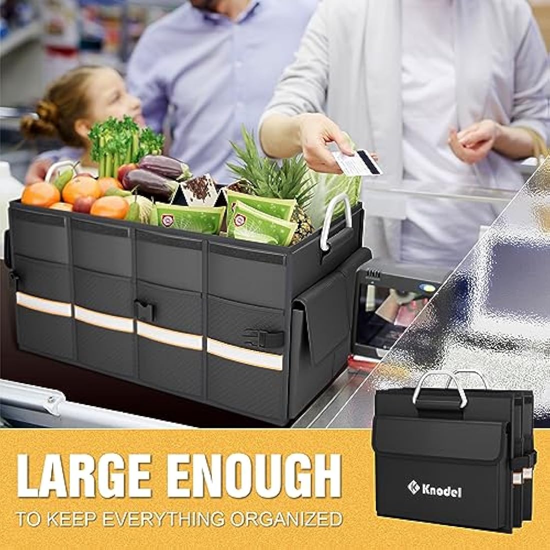 Knodel Car Boot Organiser, Heavy Duty Car Boot Storage with Foldable Cover, Collapsible Car Boot Tidy, Non-Slip Tidy Boot Bag for All Vehicles (Medium, Black)