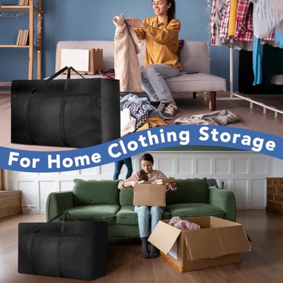 4 Pcs 180L Large Storage Bag, Extra Large Storage Bag with Zips for Moving Storage Clothes Bedding Duvet Quilt Blankets Waterproof Jumbo Storage Bags Moving Totes Christmas Storage Containers