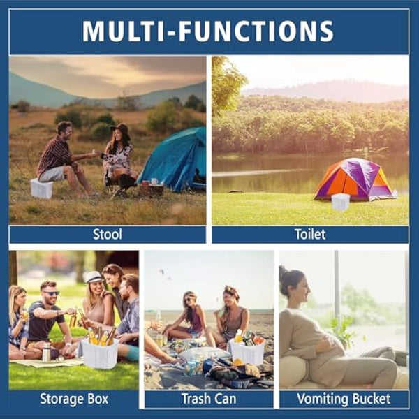 Hapoon Portable Camping Toilet for Adults - XL Folding Toilet with Lid, Travel Portable Potty, Grey