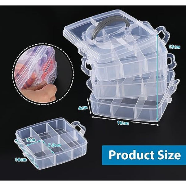 ilauke 2Pcs Craft Storage Box Transparent, 6 Tier Clear Plastic Tiered Craft Organiser Box for Kids, Arts and Crafts Boxes for Beads, Jewellery, Tools, 36 Compartments