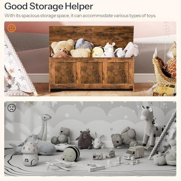 HOOBRO Storage Chest, Wooden Storage Bench, Blanket Storage Box, Wooden Storages Chest Trunk, Large Toy Chest, Shoe Storage Bench, 100 cm, U-Shaped Opening, Rustic Brown EFG141CW01