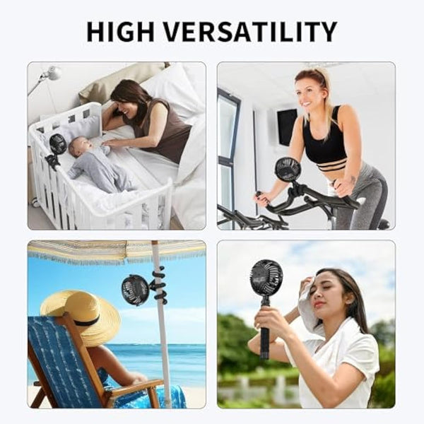 Amacool Battery Operated Stroller Fan Flexible Tripod Clip On Fan with 3 Speeds and Rotatable Handheld Personal Fan for Car Seat Crib Bike Treadmill(Black)