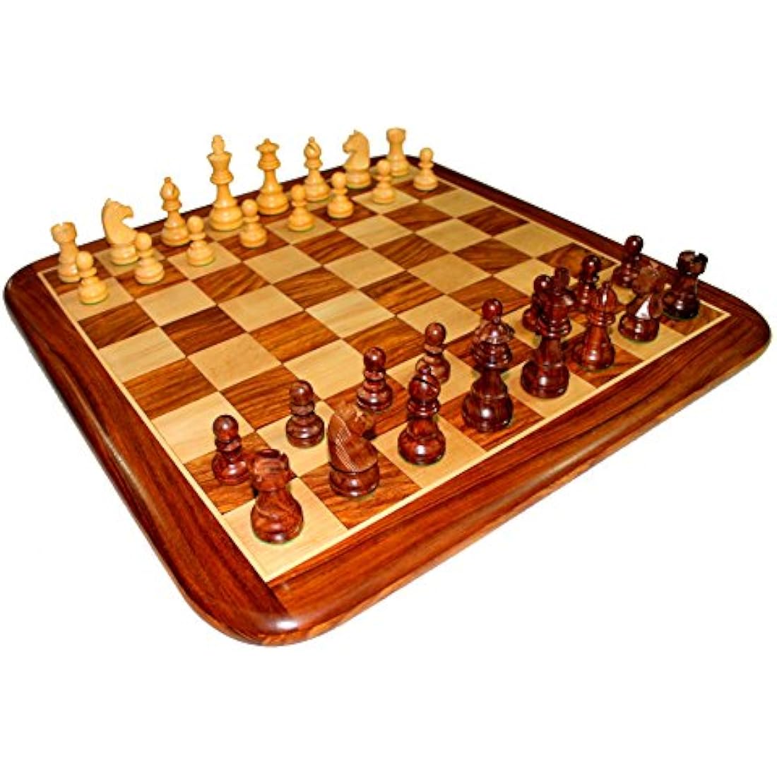 StonKraft 21" X 21″ Collectible Acacia Wood Chess Game Board Set+Wooden Crafted Pieces