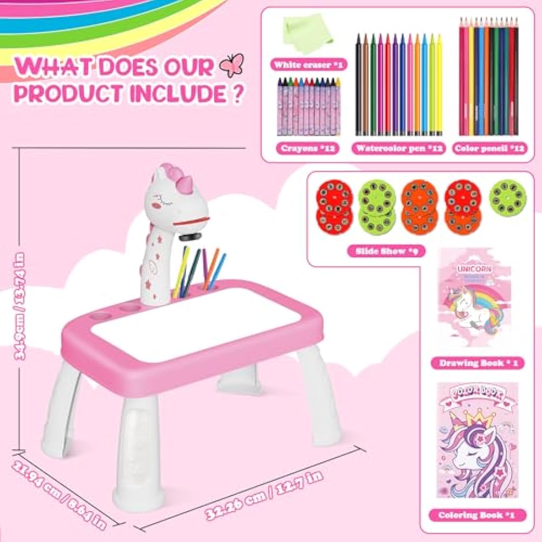 Girls Toys Drawing Projector Table for Kids with 72 Patterns Unicorn Gifts Toy for 3 4 5 6 7 8 Year Old Girls Boys Kids Drawing Supplies with Crayons,Scrapbook,Sticker Book,Stickers,Stamps