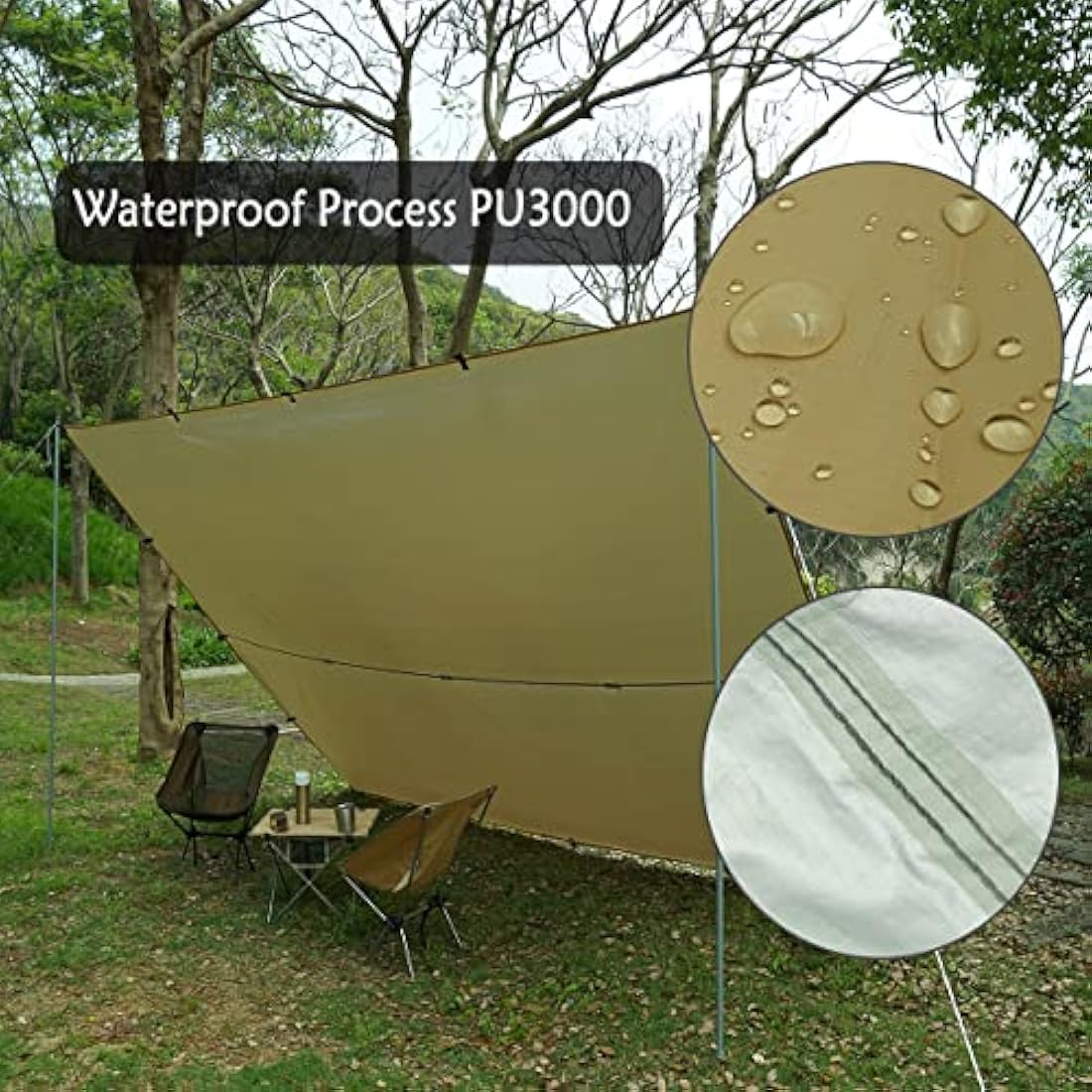 3X4m Camping Tarp Tent Shelter Lightweight Hammock Rain Fly for Bushcraft Picnic Backpacking Outdoor Survival Bivvy Tent (beige)