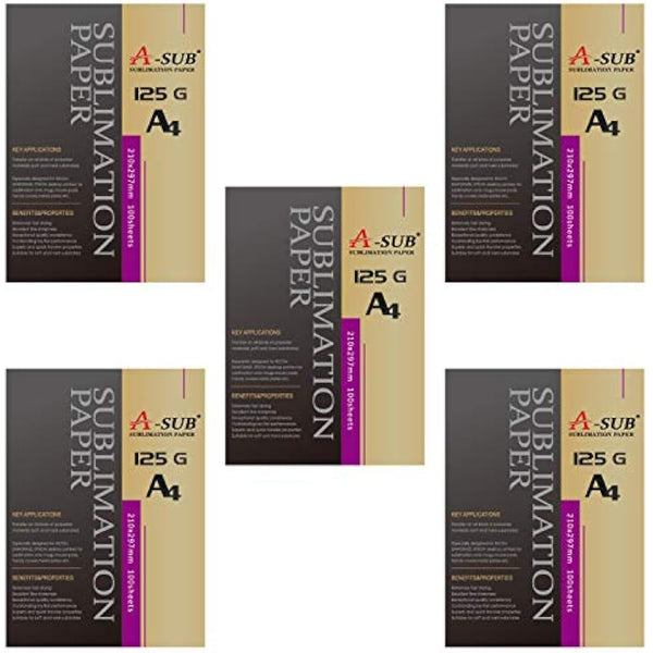 A-SUB Sublimation Paper A4, 210x297mm, 500 Sheets, 125gsm, Compatible with EPSON, SAWGRASS, RICOH, Brother Sublimation Printer