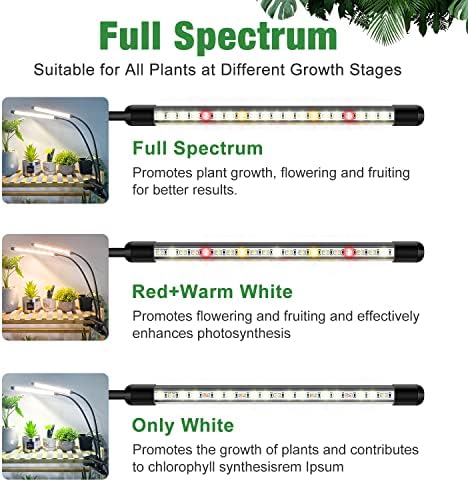 wolezek LED Grow Light Full Spectrum, 2 Pack Indoor Plant Light, 6000K/3000K/660nm 2-Head Plant Growing Lamp with Clip, Auto ON & Off 6/12/16H Timer, 3 Light Modes, 5-Level Dimmable, for Plant Growth