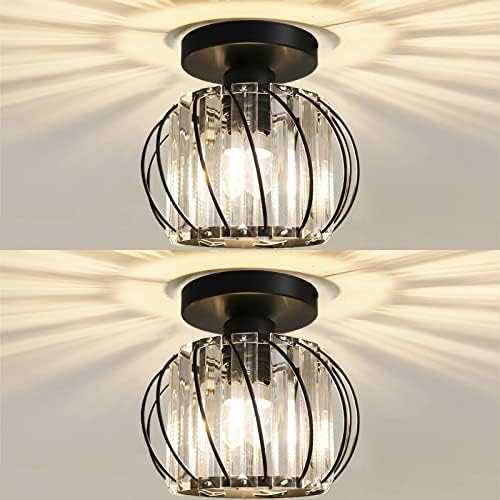 Hudi Fyier Chandelier Crystals Ceiling Lighting Fixtures,2 Pack Small Flush Mount Ceiling Light for Kitchen Hallway Dining Rooms Living Rooms Bar (Black)