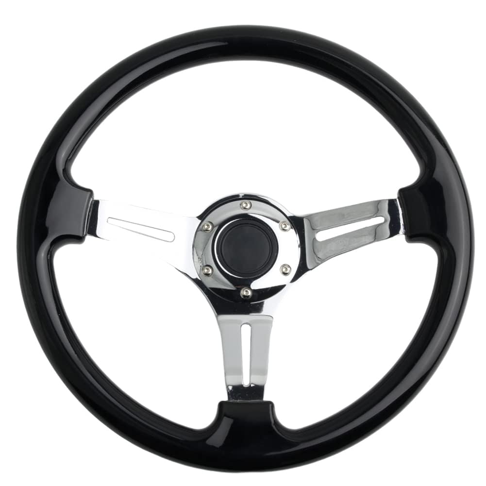 350mm Green Racing Steering Wheel Neo Chrome Spoke Universal 6 Bolts 45mm Deep Dish Classic ABS Wood Steering Wheel with Horn Button