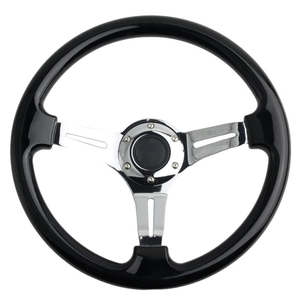 350mm Green Racing Steering Wheel Neo Chrome Spoke Universal 6 Bolts 45mm Deep Dish Classic ABS Wood Steering Wheel with Horn Button