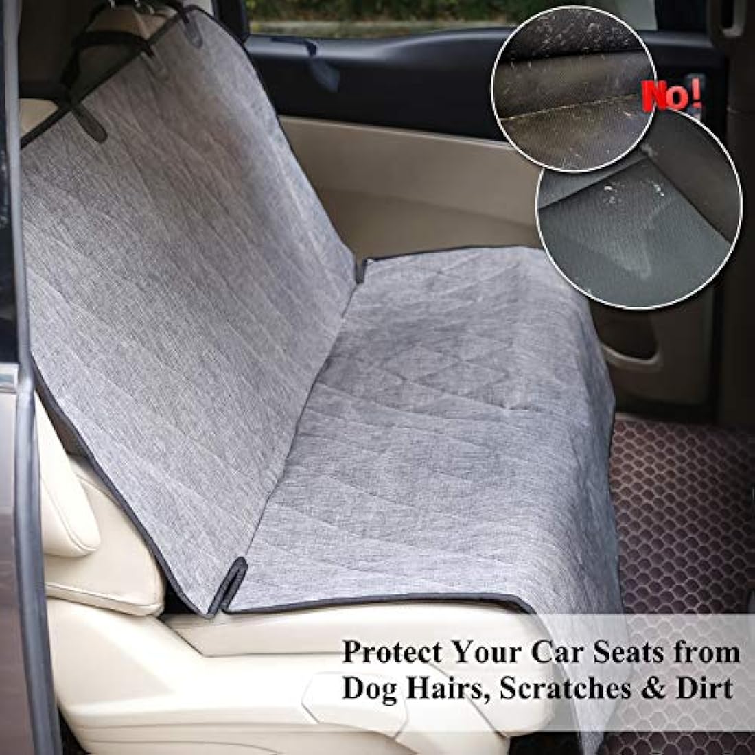 VIVAGLORY Dog Seat Covers, Dog Backseat Cover Pet Bench Protectors with Anti-Slip Backing, Back Seats Cover Rear Seat Covers Car Seat Cover for Dogs, Heather Black, L