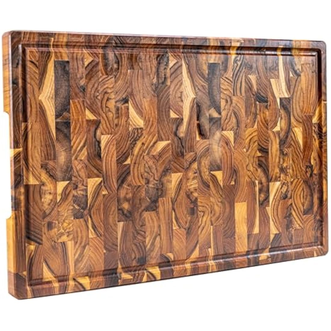 Erreke Wooden Chopping Boards, End Grain Extra Large Teak Wood Chopping Board, Non-Slip Feet, Ideal for Kitchen or Barbecue, Serve or Chop Food Meat Cheese Bread, 58 x 38 x 3.2 cm (with Juice Groove)
