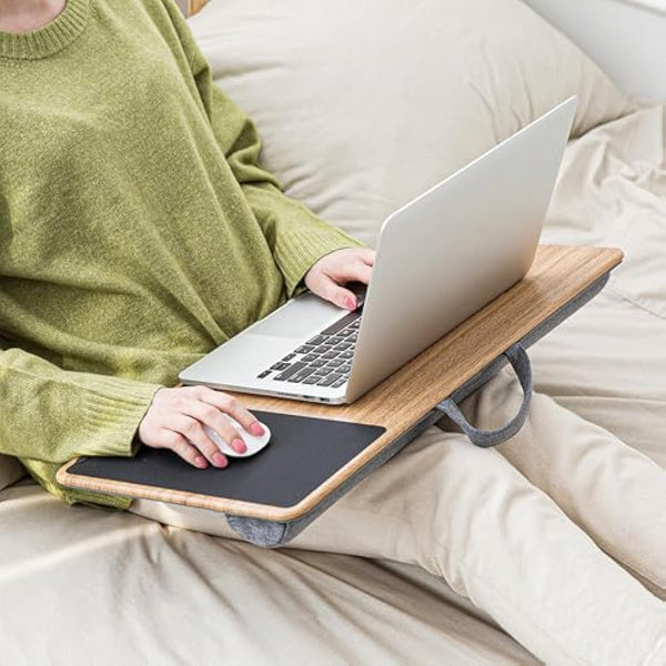 ergomi Lap Desk for Bed & Sofa – Large Laptop Tray with Cushion, Wrist Rest & Anti-Slip Strip, Portable Wooden Pattern Lapdesk for 17” Laptop, Lightweight Table for Work or Study