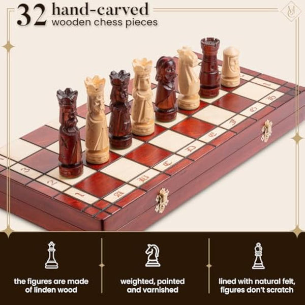 Master of Chess Wooden Chess Set with Pieces “CASTLE DELUXE” 50 cm / 20 in - Handmade, Inlaid and Large Foldable Chess Board Game for Adults and Kids
