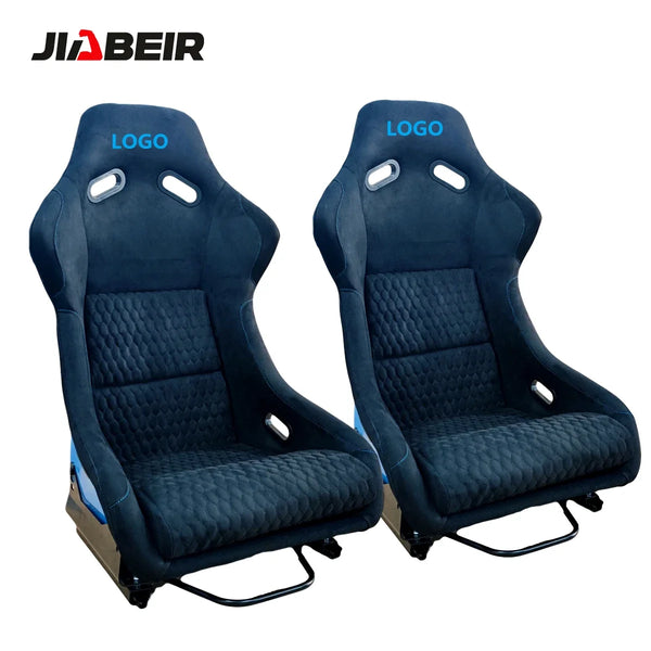 1022 Custom LOGO Black Suede Alcantara Blue Glitter Fiberglass Back Racing Bucket Seats