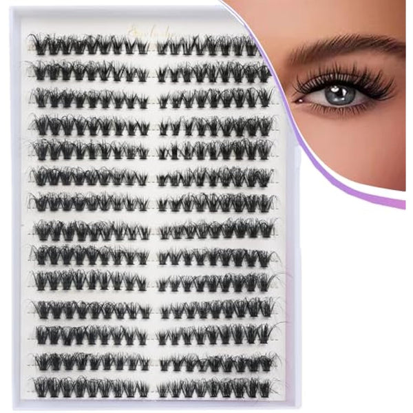 FANDIQ Fluffy Individual Eyelashes Cat Eye Cluster Lashes 252PCS Fluffy Individual Cluster Eyelashes 8-16MM Natural Cluster Lashes Left&Right Fox Eye Lashes Clusters for Beginners(40D)