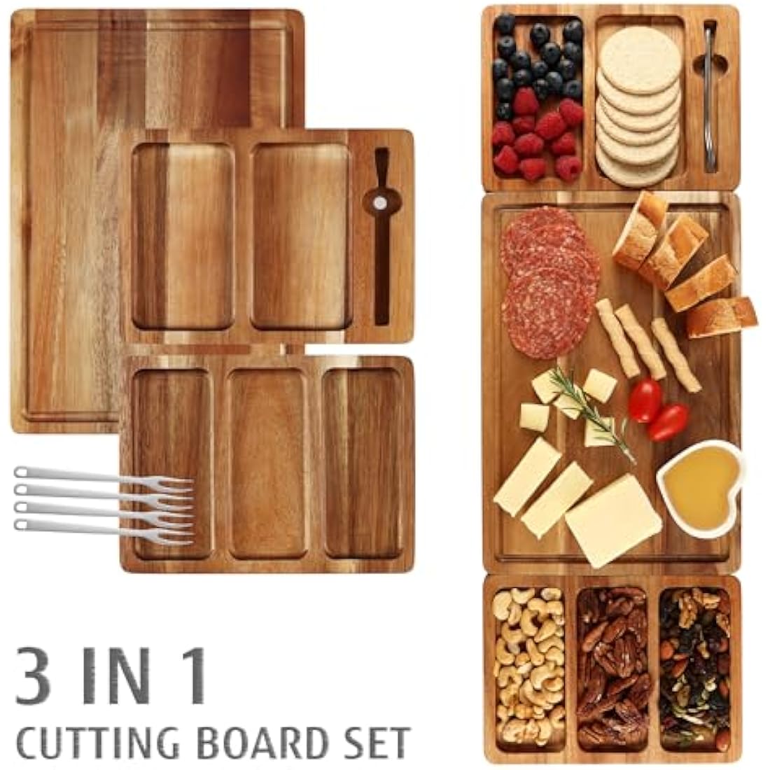 hecef Charcuterie Board Set, Extra Large Acacia Wood – 3-in-1 Magnetic Serving Platter for Cheese, Parties, Weddings, Housewarming & Birthdays