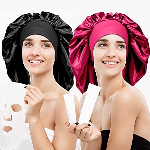 4 Pieces Extra Large Satin Bonnet for Curly Hair, Long Hair Sleep Cap with Wide Elastic Soft Band Big Sleeping Bonnets for Women Hair Care Multicolour