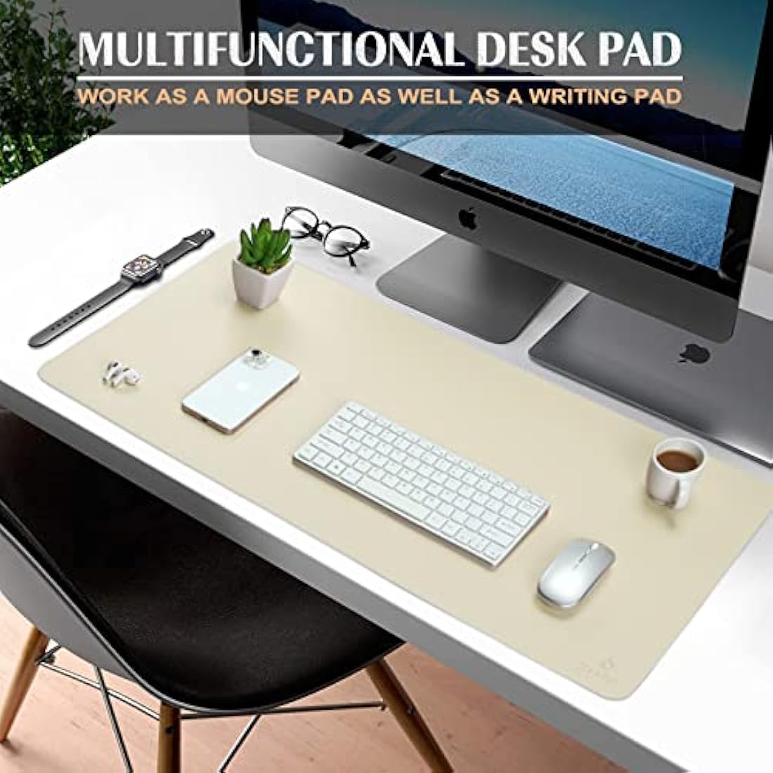 K KNODEL Large Office Leather Desk Mat, Mouse and Keyboard Pad, Computer and Laptop Mat, Desktop Protector and Cover, Writing Pad and Blotter (90x43cm, Ivory Cream)