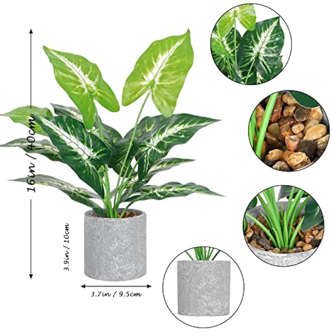 Dremisland 2pcs Fake Plants Artificial Monstera Plants in Pot 16" Tall Artificial Potted Plant with Grey Pot Faux Foliage Greenery Plant for Office Desk Shelf Table Bathroom Bedroom Indoor Décor