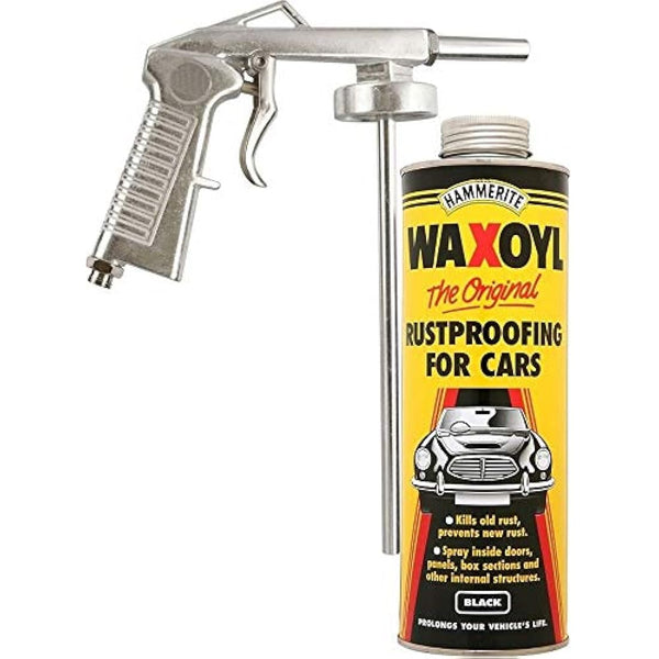 HM Hammerite 1litre Black WaxOyl Rust Proof Prevention Covering Schutz Air Can+Gun