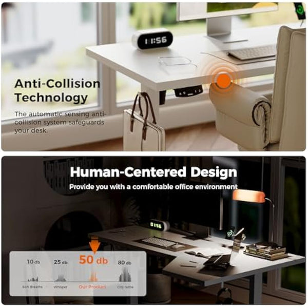 Agilestic L-Shaped Electric Standing Desk, 140cm Height Adjustable Sit-Stand Desk for Home Office, Ergonomic Computer Desk with Spliced Board, White