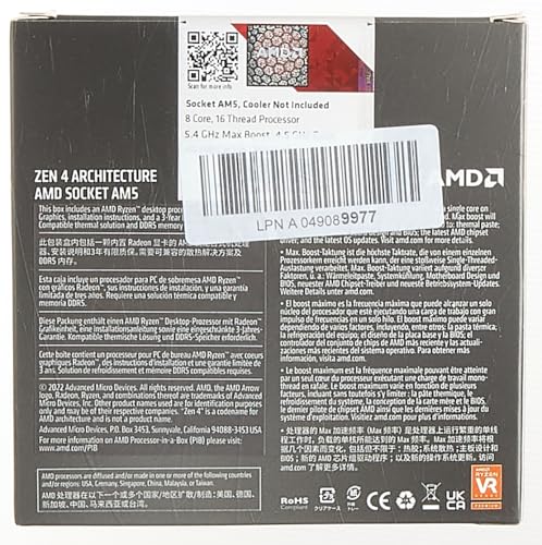 AMD Ryzensets 5 7600X Processor (integrated radeon graphics, 6 cores/12 threads, 105W TDP, AM5 socket, 38MB cache, up to 5.3 GHz max boost, no cooler)