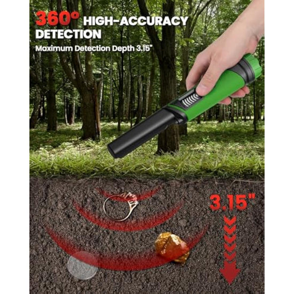 DR.ÖTEK Metal Detector Pinpointer, IP68 Fully Waterproof Handheld Pin Pointer with LCD Screen, Innovative Interference Cancellation Function, Higher Sensitivity, 3 Modes, Great for Gold, Coins, Green