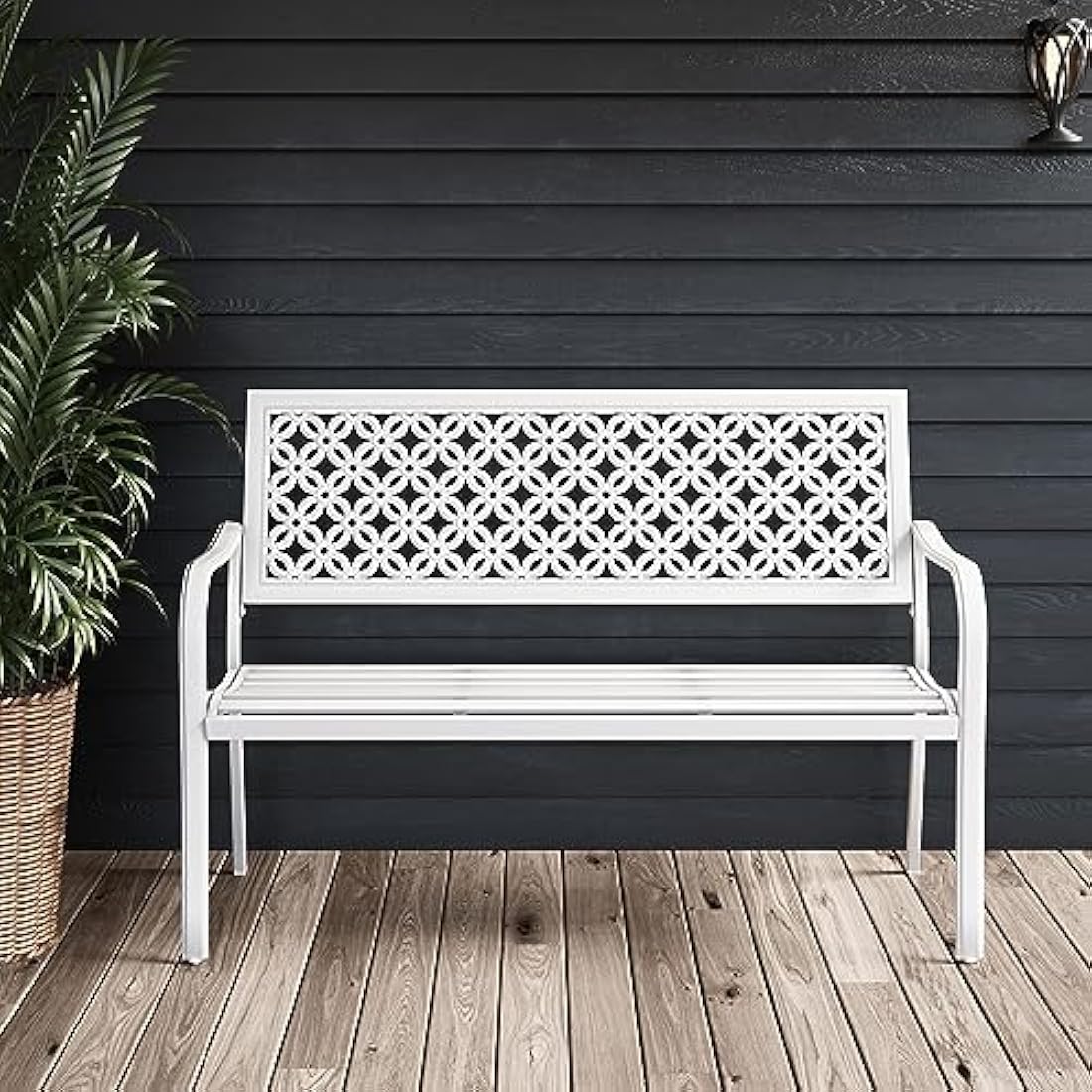 Grand patio Garden Bench, Outdoor Bench with 2-3 Seater, Rust Resistant, Stamped Pattern, Choice of Colours, Suitable for Indoor, Outdoor, Patio, Park (Modern, White)