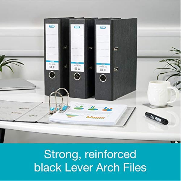 Elba A4 Extra Large Capacity Lever Arch Files, ELBA, Black, Pack of 3 Folders, Paper on Board