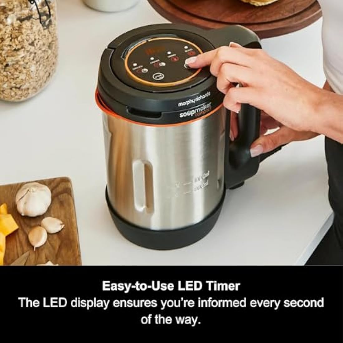 Morphy Richards Compact Soup Maker, Blend & Cook Smooth & Chunky Soup, Smoothies, Black & Stainless Steel, 1 Litre, 900 W, 501021