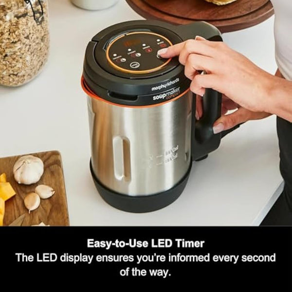 Morphy Richards Compact Soup Maker, Blend & Cook Smooth & Chunky Soup, Smoothies, Black & Stainless Steel, 1 Litre, 900 W, 501021