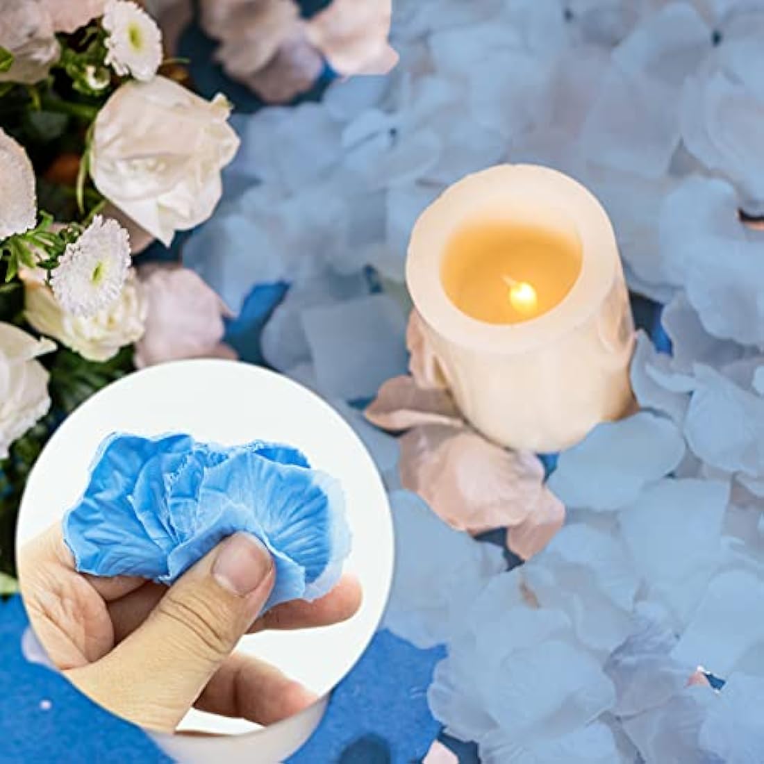 1000 Pcs Rose Petals Artificial Silk Flowers Petals No-Taste Artificial Roses for Wedding Decoration Confetti Table Valentine's Day Party Fake Roses Petals (Light Blue)