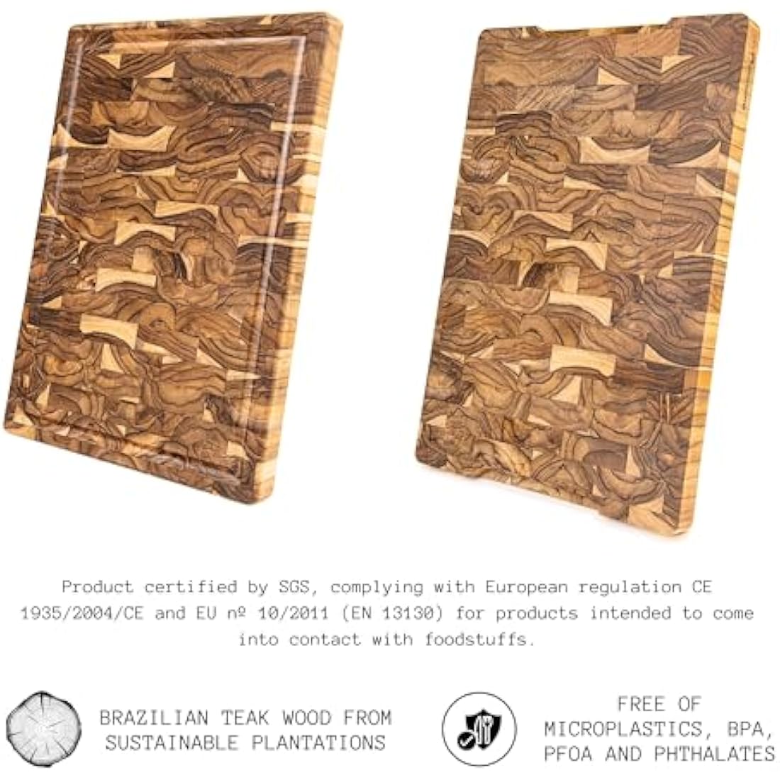 Erreke Wooden Chopping Boards, End Grain Large Teak Wood Chopping Board, Ideal for Kitchen or Barbecue, Serve or Chop Food Meat Cheese Bread, 44 x 29.5 x 3.2 cm (with Juice Groove)