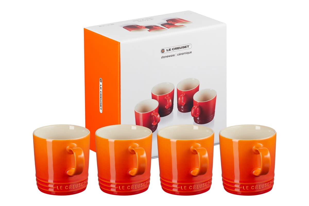 Le Creuset Stoneware Rainbow Coffee Mugs, 350 ml, Cerise, Volcanic, Teal, Ultra Violet, Soleil, Palm, 79114358359030