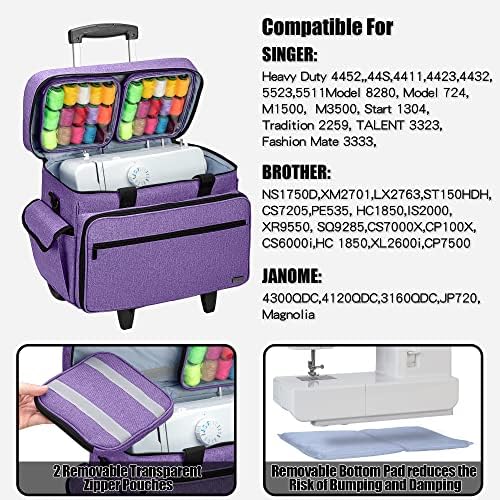 Teamoy Sewing Machine Trolley Bag, Detachable Trolley Case on Wheels with Bottom Wood Pad, Compatible with Singer, Brother and Most Standard Machines and Accessories