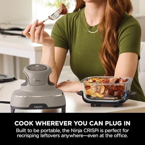 Ninja CRISPi Portable Air Fryer, 3.8L, 4-in-1: Air Fry, Roast, Keep Warm, Recrisp, Space Saving Compact Design, 2x Removable Glass Containers & Lids, 1700W, Cyber Space Blue FN101UKGY