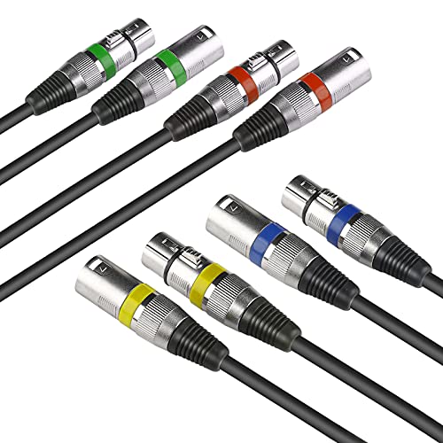 4 Pack 3 Pin DMX Cable - 3m/10ft Female to Male XLR, Mic Leads for Stage Lights or DJ Mixer System