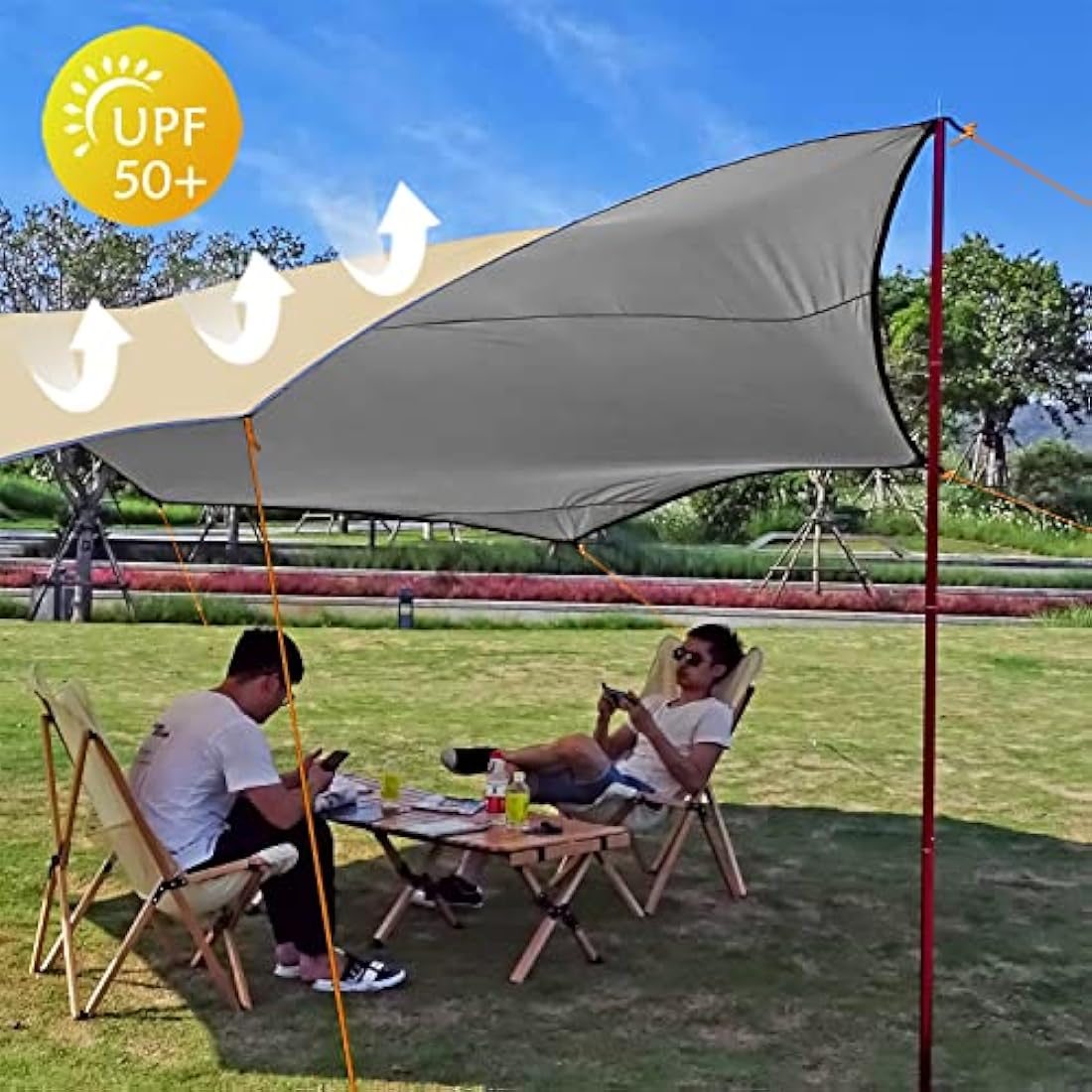 5m X 5m Large Camping Tarps Waterproof Hammock Rain Fly Multipurpose Hexagon Tarpaulin Shelter Tent Groundsheet Outdoor Tarp Awning Canopy （Without Pole）