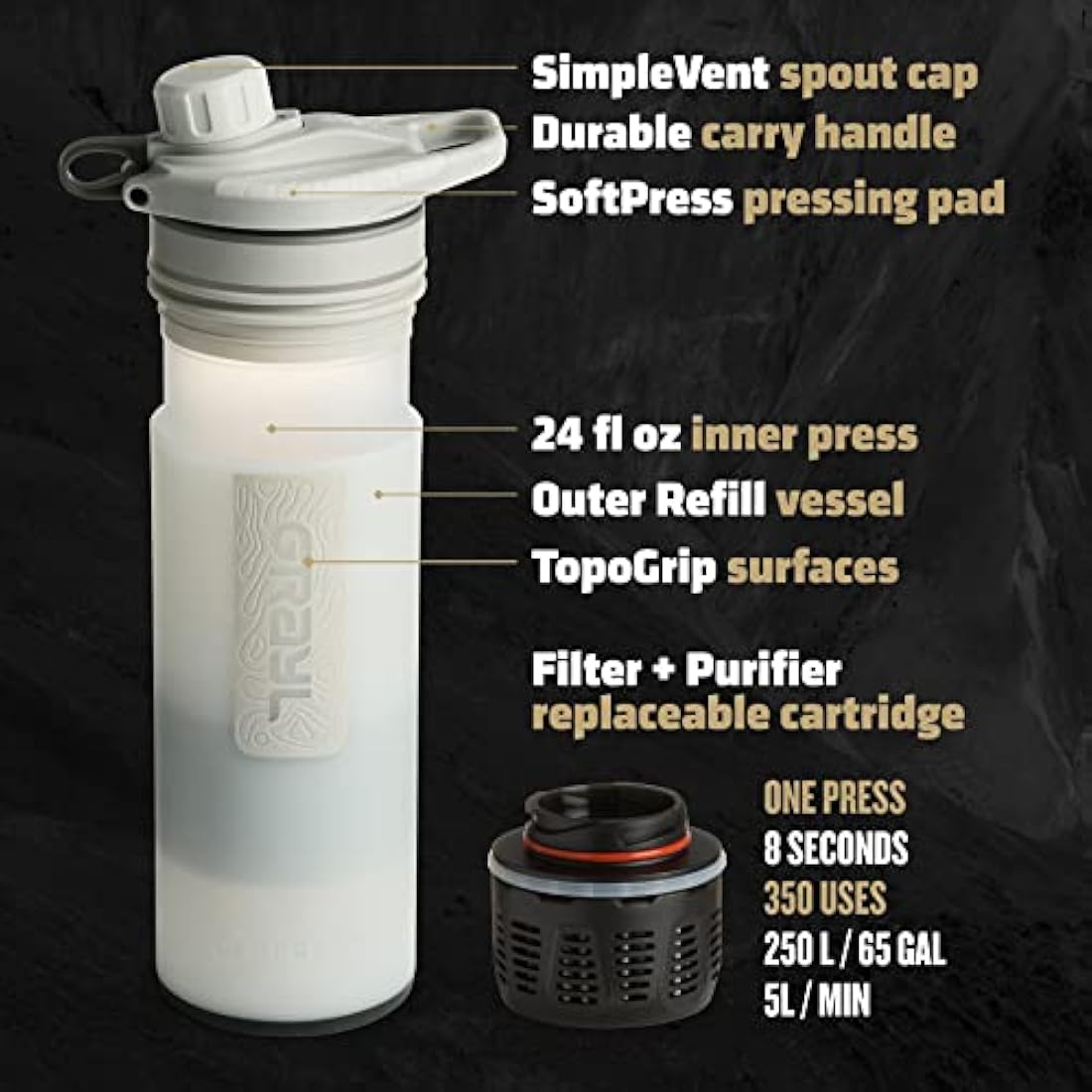 Grayl GeoPress Water Purifier Bottle - Peak White