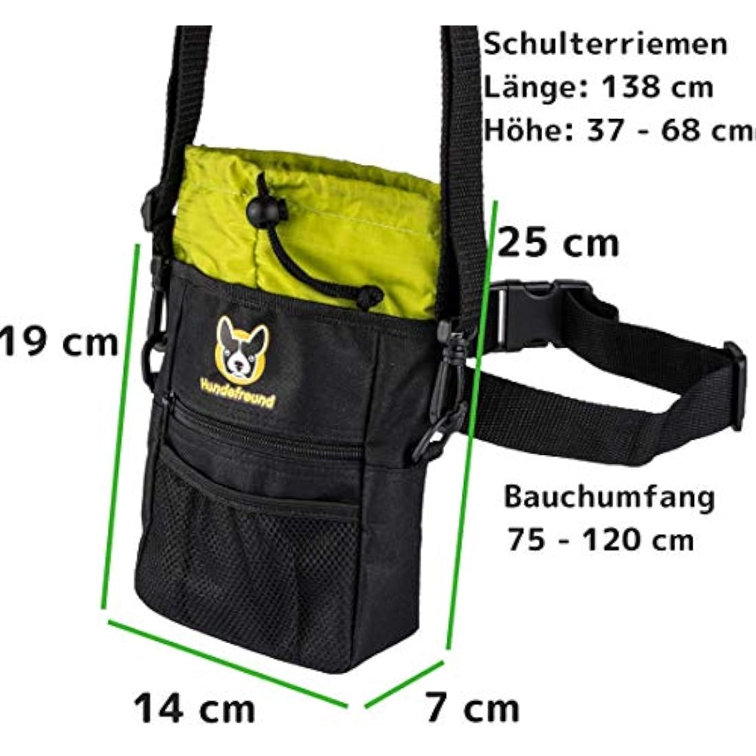 Hundefreund Dog Treat Bag | 4 in 1 with Waist Strap, Belt Clip, Belt Straps and Shoulder Strap | 4 Compartments