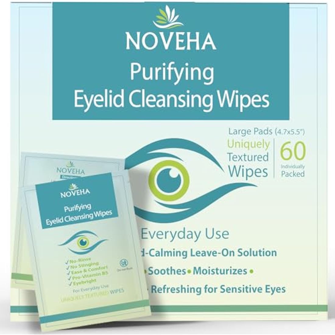 Antimicrobial Eyelid & Lash Wipes | For Itchy, Dry Eyes, Styes & Blepharitis, Gentle & Natural 0.02% Pure Hypochlorous Acid Cleansing Wipes, Hypoallergenic & Soothing For Sensitive Eyes, Pack of 60
