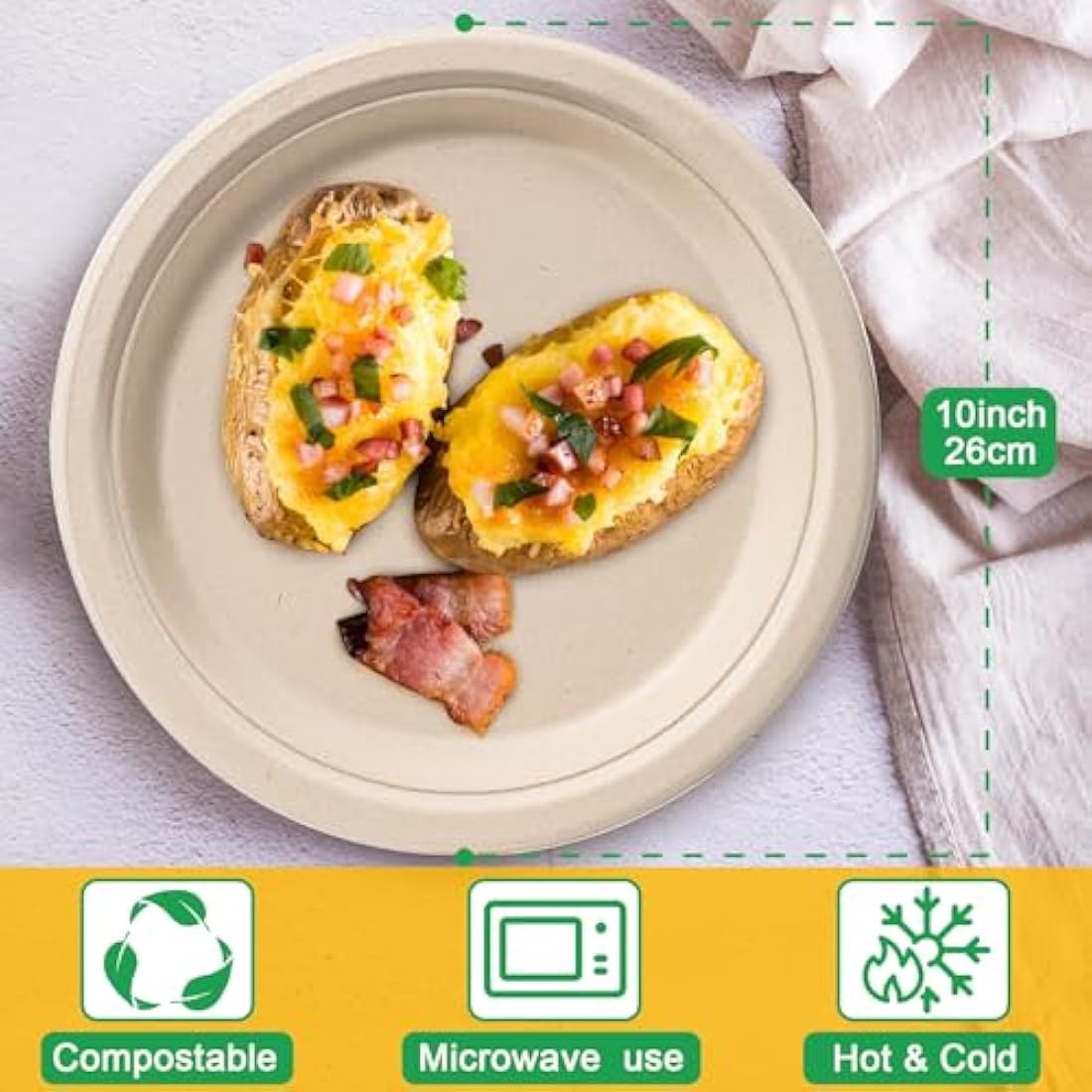 greensight Rigid Disposable Paper Plates Brown 10 inch 150 Pack Eco-Friendly, Sugarcane Strong Heavy Duty Large Compostable Dishes Tray for Party BBQ