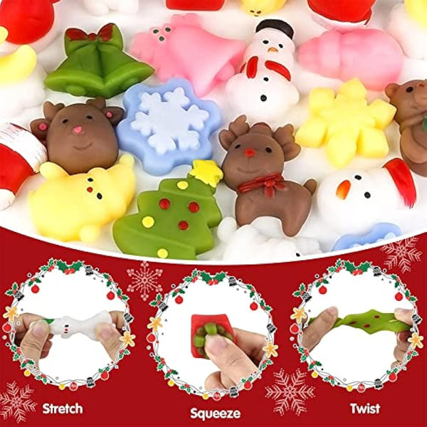 30Pcs Christmas Mochi Squishy Toys,Mini Christmas Mochies Squishies Fidget Toy for Kids,Xmax Fidget Toys Stress Squeeze Toy Pack for Xmas Party Bags Fillers Girls Boys Kids Treats Party Favors Gifts