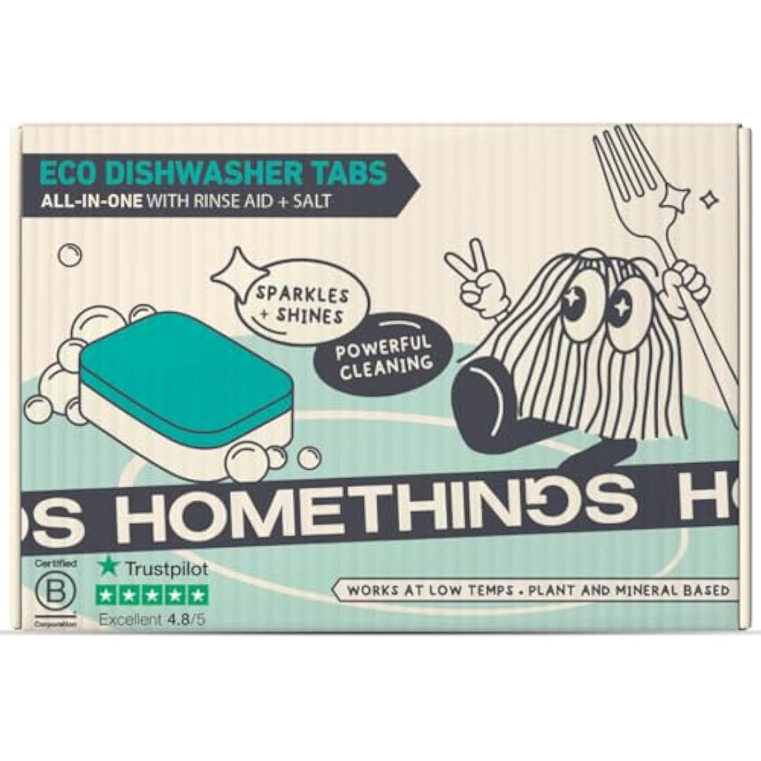 Homethings, 40 Eco-Friendly Dishwasher Tablets, Eco 3-in-1 Dishwasher Tabs, Highly Effective Cleaning, No Toxic Chemicals, Vegan & Cruelty-Free, No Animal Testing, Made in EU