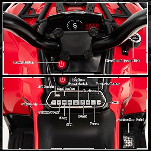 COSTWAY 12V Electric Kids Quad Bike, Battery Powered Ride on Car ATV with Head lights, Music, MP3, Storage Basket, Backward Function, for Boys and Girls Aged 3-8 Years (Black)