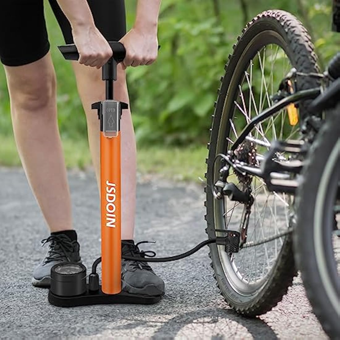 Jsdoin Bike Pump, High Performance Bicycle Floor Pump with Dual Presta and Schrader Valves, Bike Pumps with Pressure Gauge for Road Foot Bike, MTB, and Sports Balls